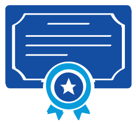 Blue certificate icon with a ribbon, representing professional on-the-water training and boating certifications.