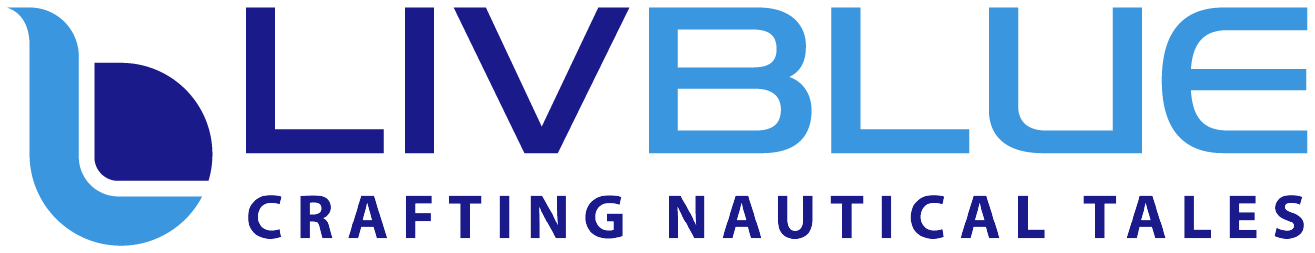 LivBlue logo featuring bold blue typography, symbolizing expertise in yacht management, training, charters, and boat and yacht sales.