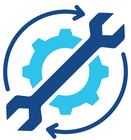 Icon of a wrench and gear inside a circular arrow, representing professional boat maintenance and repair services.