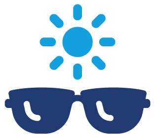 Icon of sunglasses with a sun above, representing the Catch Me Coastal brand and its relaxed, ocean-inspired lifestyle.